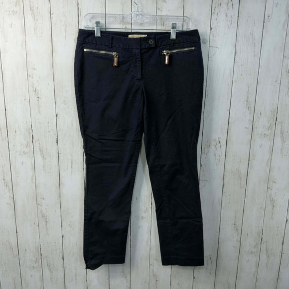 Michael Kors Women's Navy Ankle Pants Gold Zip Pockets Stretch Career Size 8P